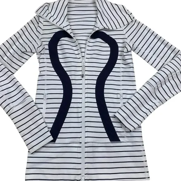 Lululemon In Stride Jacket Quiet Stripe White Deep Indigo / Deep Indigo Size 2 - Picture 3 of 7
